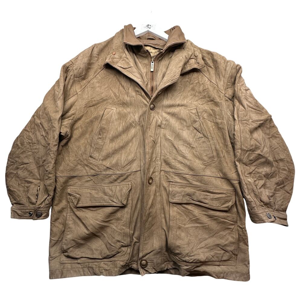 Vintage Reed Leather Barn Chore Coat Jacket Mens XL Khaki Tan Butter Soft Heavy
